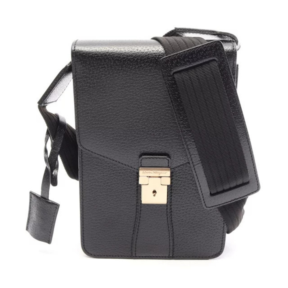 Salvatore Ferragamo black grained leather crossbody bag foldover flap pushlock